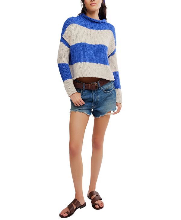 フリーピープル レディース アウター ニット・セーター Free People Womens Opal Rugby Stripe Rolled Neck Sweater Cobalt Combo コバ