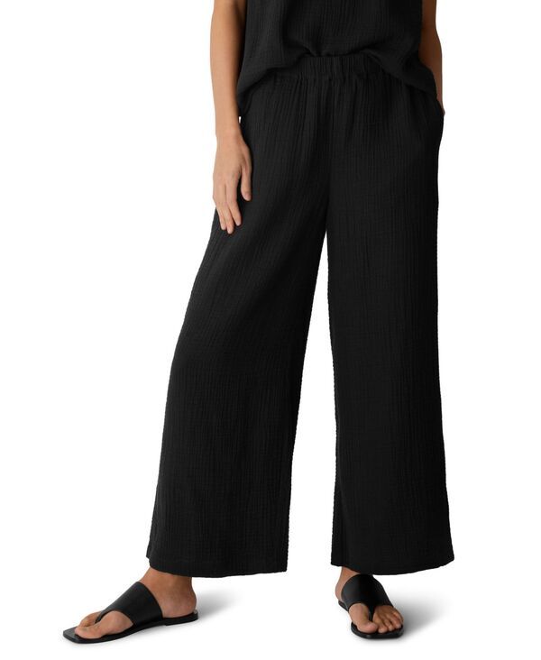 エイリーンフィッシャー レディース ボトムス カジュアルパンツ コットン Eileen Fisher Womens Cotton HighRise WideLeg Pants Black ブラック