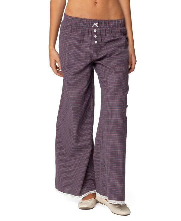 アディクテッド レディース ボトムス カジュアルパンツ Edikted Womens Dakota Plaid Pants Navy ネイビー