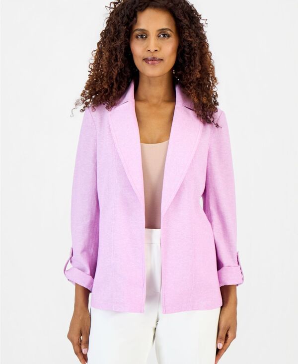 カスパール レディース アウター ジャケット・ブルゾン ブレザー Kasper Womens OpenFront RollTablazer Cosmo Pinklily White ホワイト