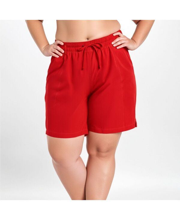 カリプサ レディース 水着 ボトムスのみ プラスサイズ ショートパンツ Calypsa Plusize Chlorine Resistant 7 Board Shorts Red レッド