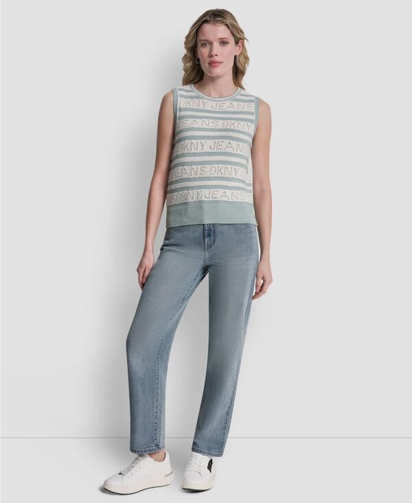 ダナキャランニューヨーク レディース アウター ニット・セーター ノースリーブ ロゴ DKNY Jeans Womensleeveless Logo Pointelle Striped Sweater