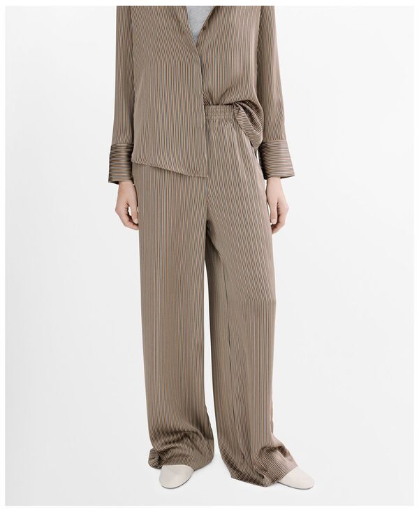 マンゴ レディース ボトムス カジュアルパンツ サテン MANGO Womensatin Striped Pants Medium Brown ブラウン