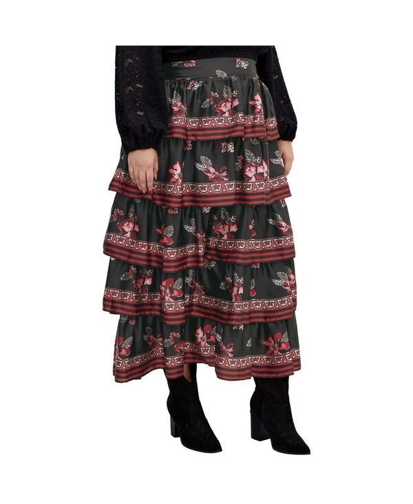 シティーシック レディース ボトムスカート プラスサイズ CITY CHIC Plusize Drama Queen Skirt Black floral border ブラック