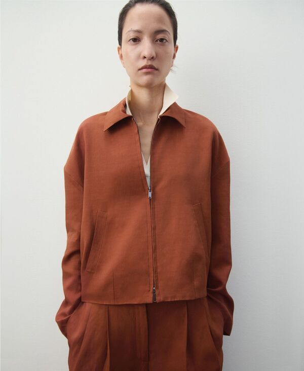 マンゴ レディース アウター ジャケット・ブルゾン リネン MANGO Womens Pockets LinenBlend Jacket Russet