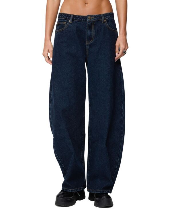 アディクテッド レディース ボトムス デニムパンツ ローライズ ジーンズ Edikted Womens Jillian Low Rise Oversized Barrel Jeans Darkblue