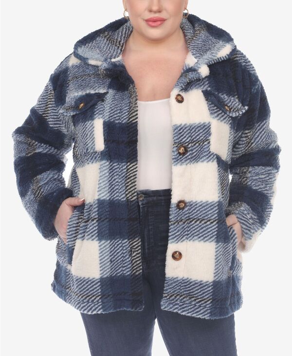 ホワイトマーク レディース アウター ジャケット・ブルゾン プラスサイズ White Mark Plusize Plaid Shacket Jacket Blue ブルー