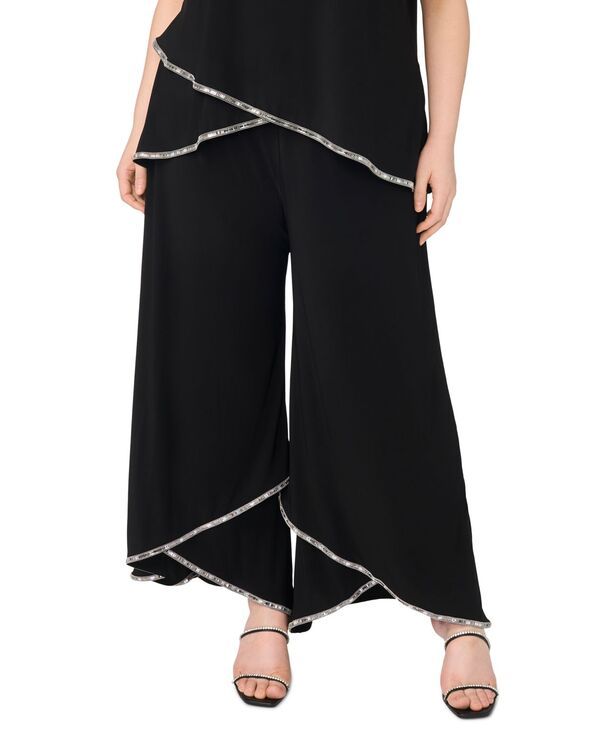 ミスク レディース ボトムス カジュアルパンツ プラスサイズ MSK Plusize Tulip Hem Rhinestone Detailed PullOn Pants Rich Black ブラッ