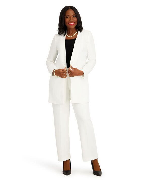 カスパール レディース アウター ジャケット・ブルゾン ブレザー Kasper Womens Collarless Topper with Flat Piping ButtonFront Blazer