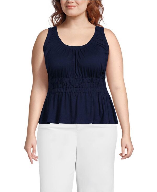 ランズエンド レディース トップス タンクトップラスサイズ Lands End Plusize Slub Rouched Tank Top Radiant navy ネイビー