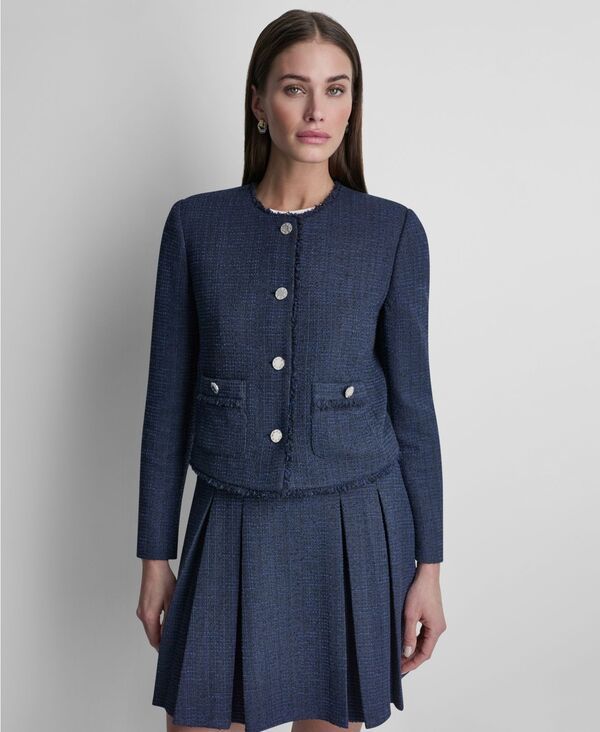 ダナ キャラン ニューヨーク レディース アウター ジャケット・ブルゾン クロップド DKNY Womens Waffle Boucle ButtonFront Cropped Jacket Navy 33,020円