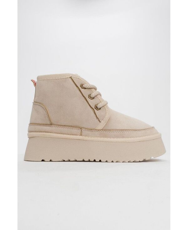 プロローグシューズ レディース ブーツ・レインブーツ Prologue Shoes Womens Ovela Chunky Boot Dark beige faux leather ベージュ