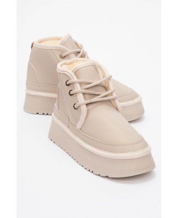 プロローグシューズ レディース ブーツ・レインブーツ Prologue Shoes Womens Ovela Chunky Boot Beige faux leather ベージュ