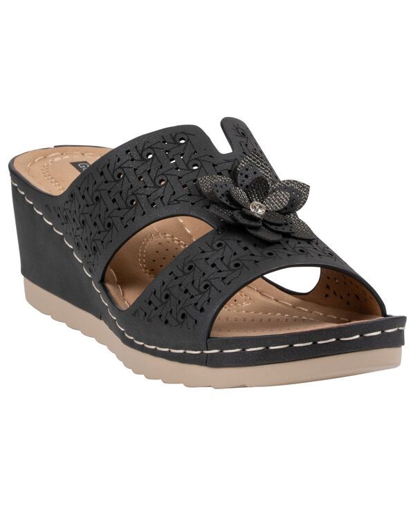 ジーシーシューズ レディース サンダル フラワー柄 フラワー GC Shoes Womens Nancia Floral Round Toe Wedge Sandals Black ブラック