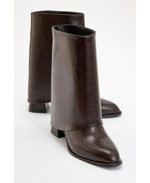 プロローグシューズ レディース ブーツ・レインブーツ ヒール Prologue Shoes Ellas Chunky Heel Boot Brown faux leather ブラウン