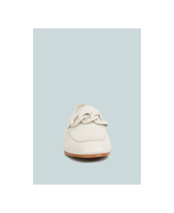 ラグアンドコー レディース シューズ スリッポン・ローファー レザー Rag Co MERVA Womens Chunky Chain Leather Loafers White ホワイト