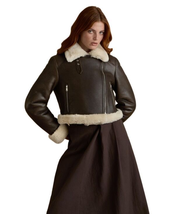 ファーニック UK レディース アウター ジャケット・ブルゾン コントラスト クロップド Furniq UK Womens Cropped Aviator Style Shearling Jacket