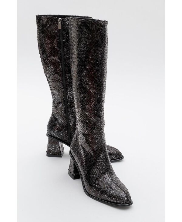 プロローグシューズ レディース ブーツ・レインブーツ ヒール Prologue Shoes Elly Pattern Block Heel Boot Women Black pattern faux