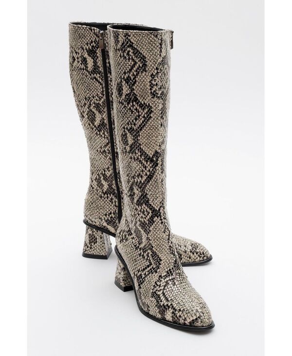 プロローグシューズ レディース ブーツ・レインブーツ ヒール Prologue Shoes Elly Pattern Block Heel Boot Women White pattern faux