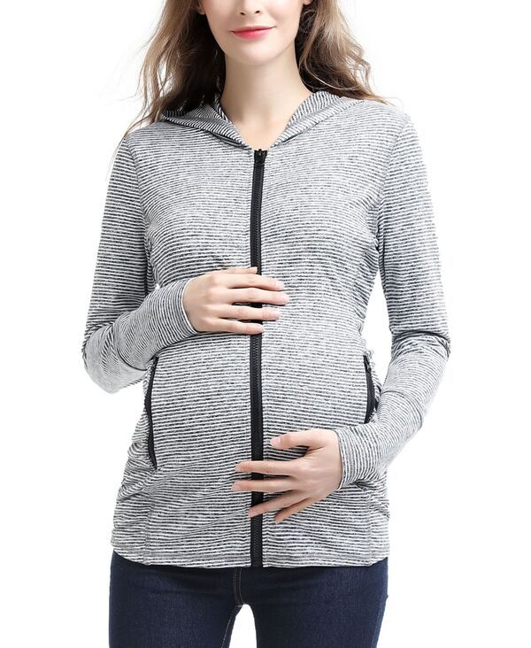 キミアンドカイ レディース アウター ジャケット・ブルゾン マタニティ kimi kai Maternity Striped Hooded Active Jacket Blackwhite ホワイト