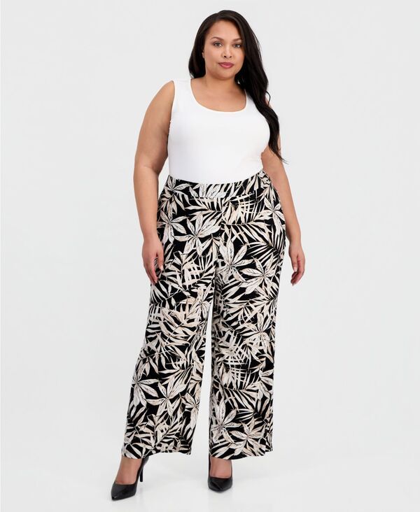 カスパール レディース ボトムス カジュアルパンツ プラスサイズ プリント アンクル Kasper Plusize Printed PullOn WideLeg Ankle Pants Black M