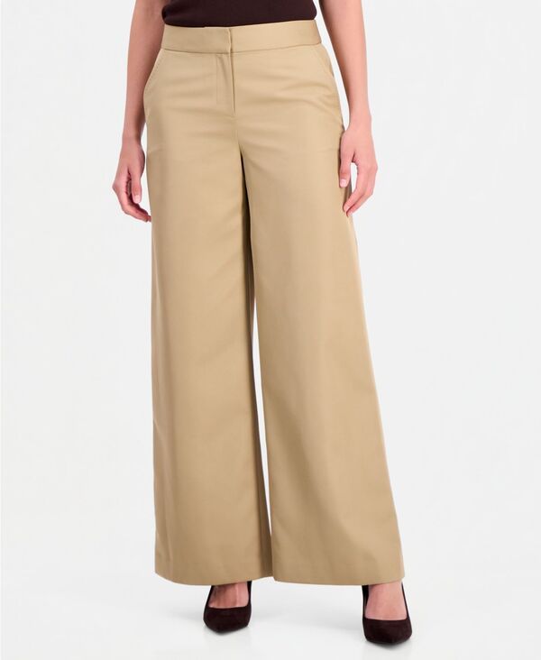タハリエーエスエル レディース ボトムス カジュアルパンツ プチ Tahari ASL Petite MidRise WideLeg Fullength Pants Khaki カーキ
