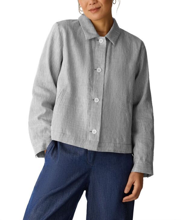 エイリーンフィッシャー レディース アウター ジャケット・ブルゾン Eileen Fisher Womenstriped Colla red Jacket Wren ストライプ