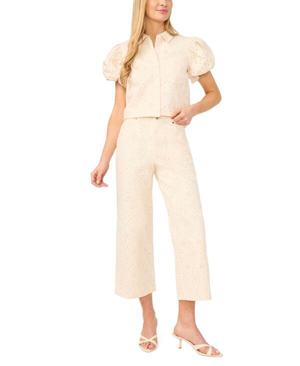 セセ レディース ボトムス デニムパンツ コットン クロップド ジーンズ CeCe Womens MidRiseyelet Cotton Cropped Jeans Warm Vanilla