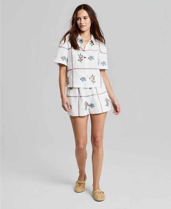 アンドノウディス レディース ボトムス ハーフパンツ・ショーツ パッチワーク ショートパンツ コットン And Now This Womens Cotton Patchwork Shorts Whit