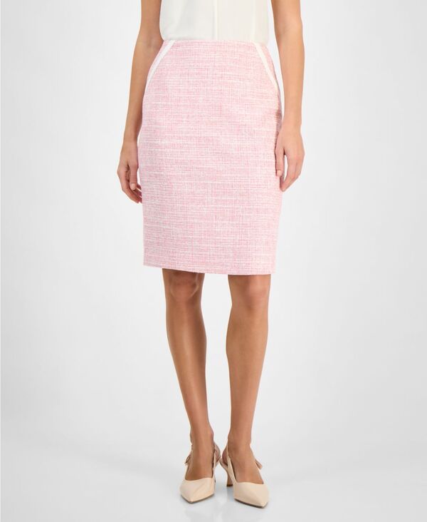 カスパール レディース ボトムスカート プチ ツイード コントラスト Kasper Womens ContrastTrim Tweed Pencil Skirt Regular Petite Pink