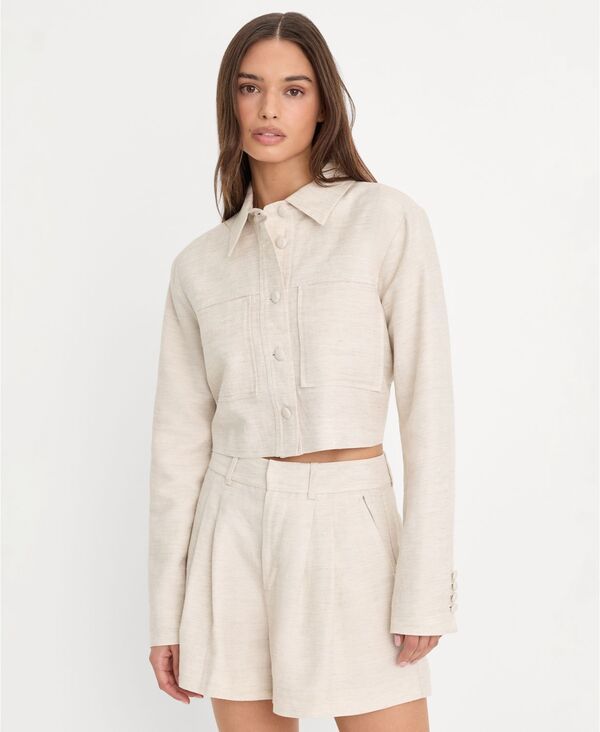 グッドアメリカン レディース アウター ジャケット・ブルゾン クロップド リネン Good American Womens Linen ButtonFront Cropped Jacket Oat