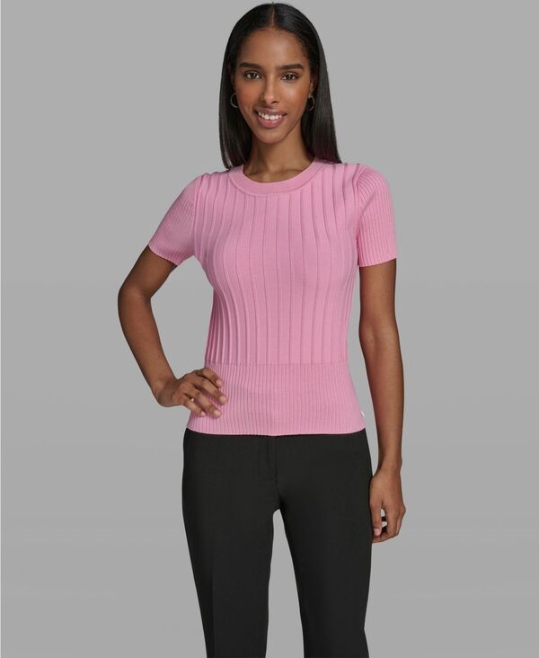 カール ラガーフェルド レディース アウター ニット・セーター クルーネック リブ 半袖 KARLAGERFELD PARIS Womens Ribbed ShortSleeve Crew Neck