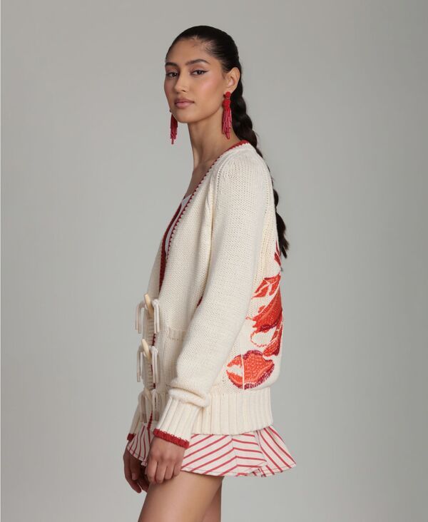 アヴェックレフィーユ レディース アウター ニット・セーター 長袖 Avec Les Filles Womens Intarsia Lobster LongSleeve Sweater Ivory M