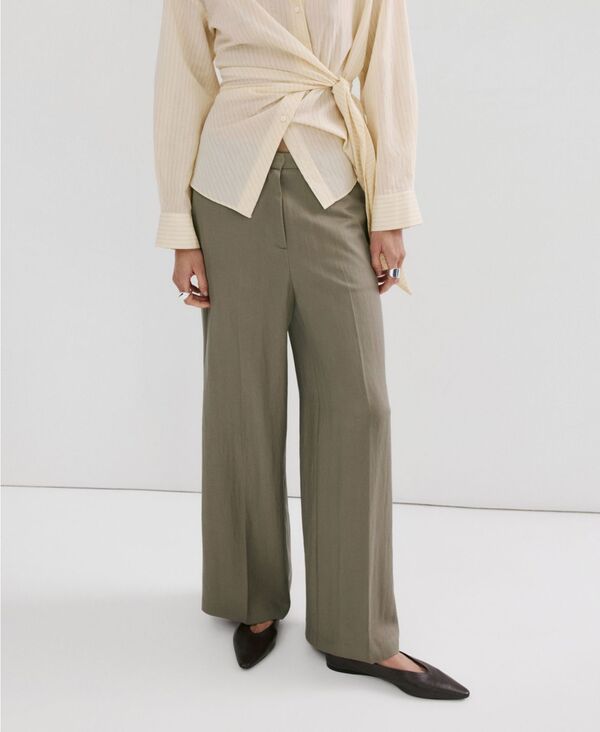 マンゴ レディース ボトムス カジュアルパンツ ハイウエスト MANGO Womens HighWaisted Lyocell Pants Khaki カーキ