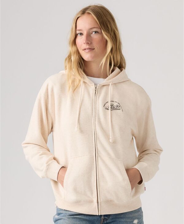 リーバイス レディース アウター パーカー・スウェット グラフィック Levis Womens Everyday Graphic ZipUp Hoodie Batwing Turntable Oatm