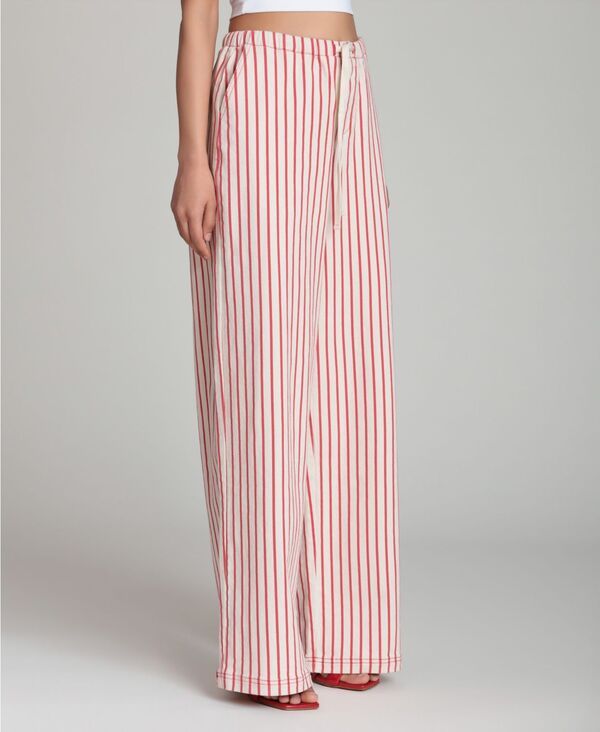 アヴェックレフィーユ レディース ボトムス カジュアルパンツ Avec Les Filles Womens MidRise Stripedrawstring Pants Creamred クリーム