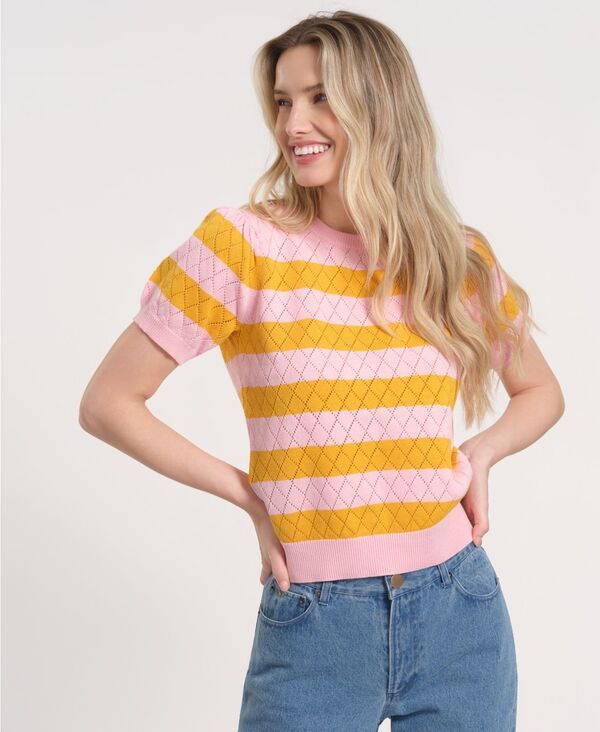 イザックミズラヒ レディース アウター ニット・セーター 半袖 Isaac Mizrahi Womens Balloon ShortSleeve Knitted Sweater Begoniamari