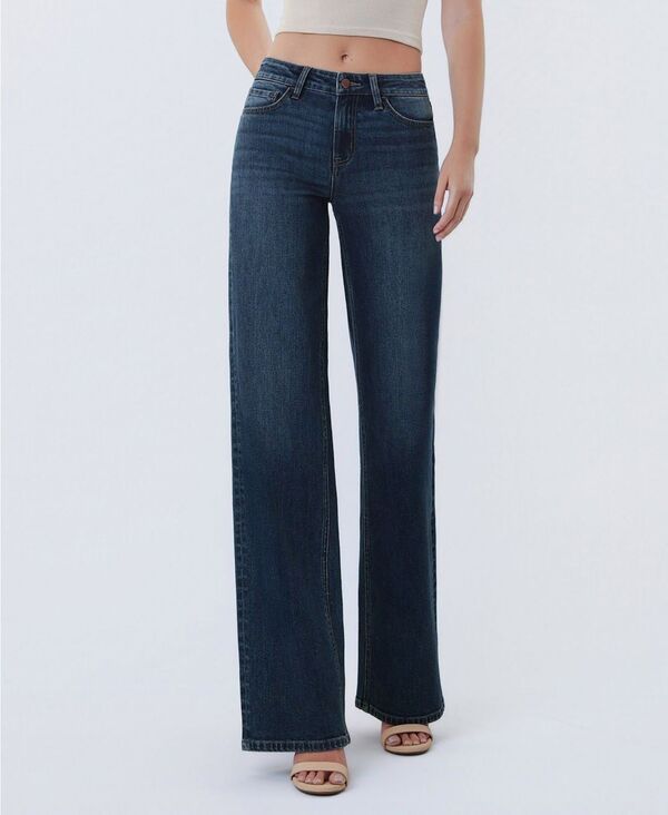 フライングモンキー レディース ボトムス デニムパンツ ワイドレッグ ジーンズ Flying Monkey Womens Mid Rise Fullength Wide Leg Jeanspellbo