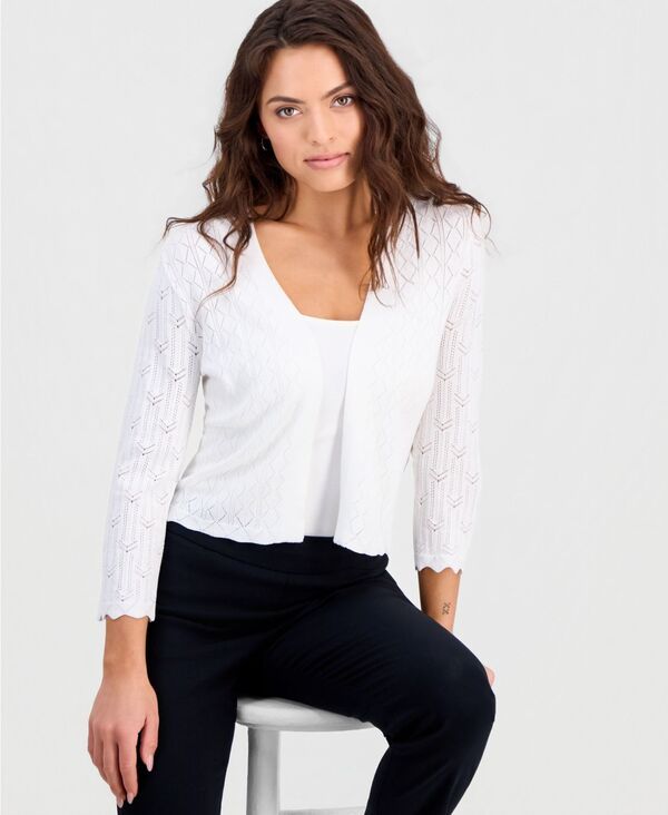 ロビー・ビー レディース アウター ジャケット・ブルゾン プチ ニット Robbie Bee Petite Pointelle Knit OpenFront Shrug White ホワイト