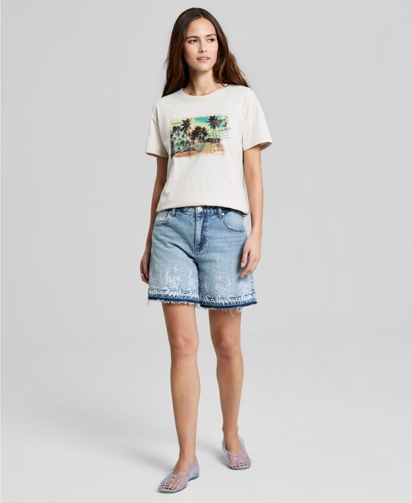 アンドノウディス レディース ボトムス ハーフパンツ・ショーツ ショートパンツ 刺繍 デニム And Now This Womens High Risembroideredenim Shorts Li