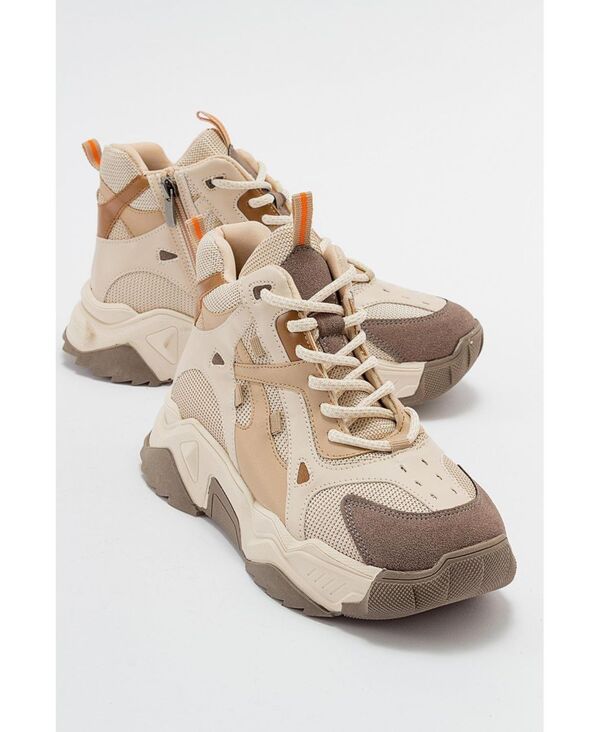 プロローグシューズ レディース ブーツ・レインブーツ スニーカー Prologue Shoes Lowel Sneaker Boot Beige faux leather ベージュ