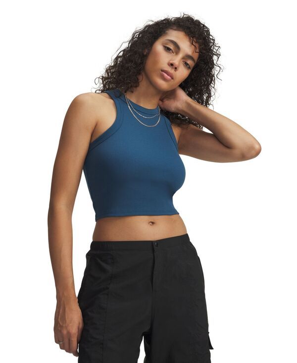 アンダーアーマー レディース トップス タンクトップ リブ ノースリーブ Under Armour Womens Ribbed Sleeveless Tank Top Wham Blue White