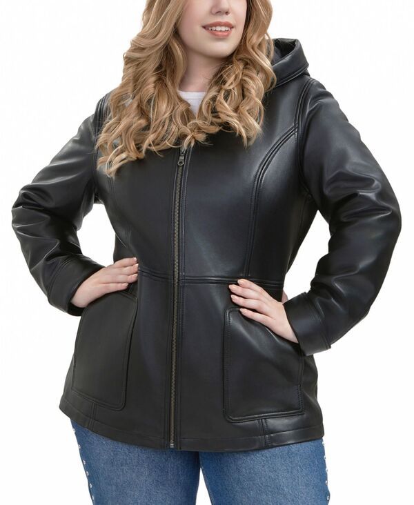 ビージーエスディー レディース アウター ジャケット・ブルゾン プラスサイズ コート レザー BGSD Plusize Cara Hooded Leather Coat Black ブラック