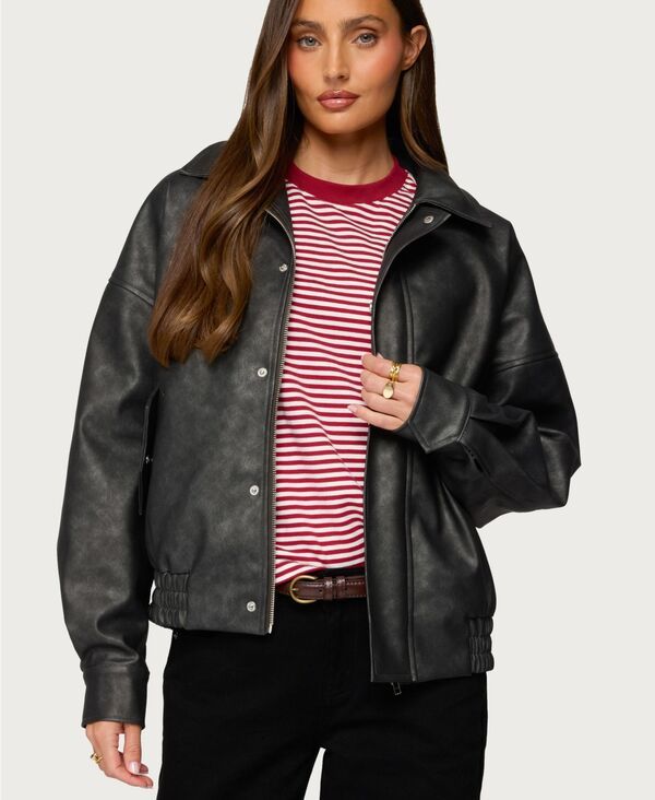 アディクテッド レディース アウター ジャケット・ブルゾン レザー フェイクレザー Edikted Womens Mori Oversized Faux Leather Jacket Gray グレー