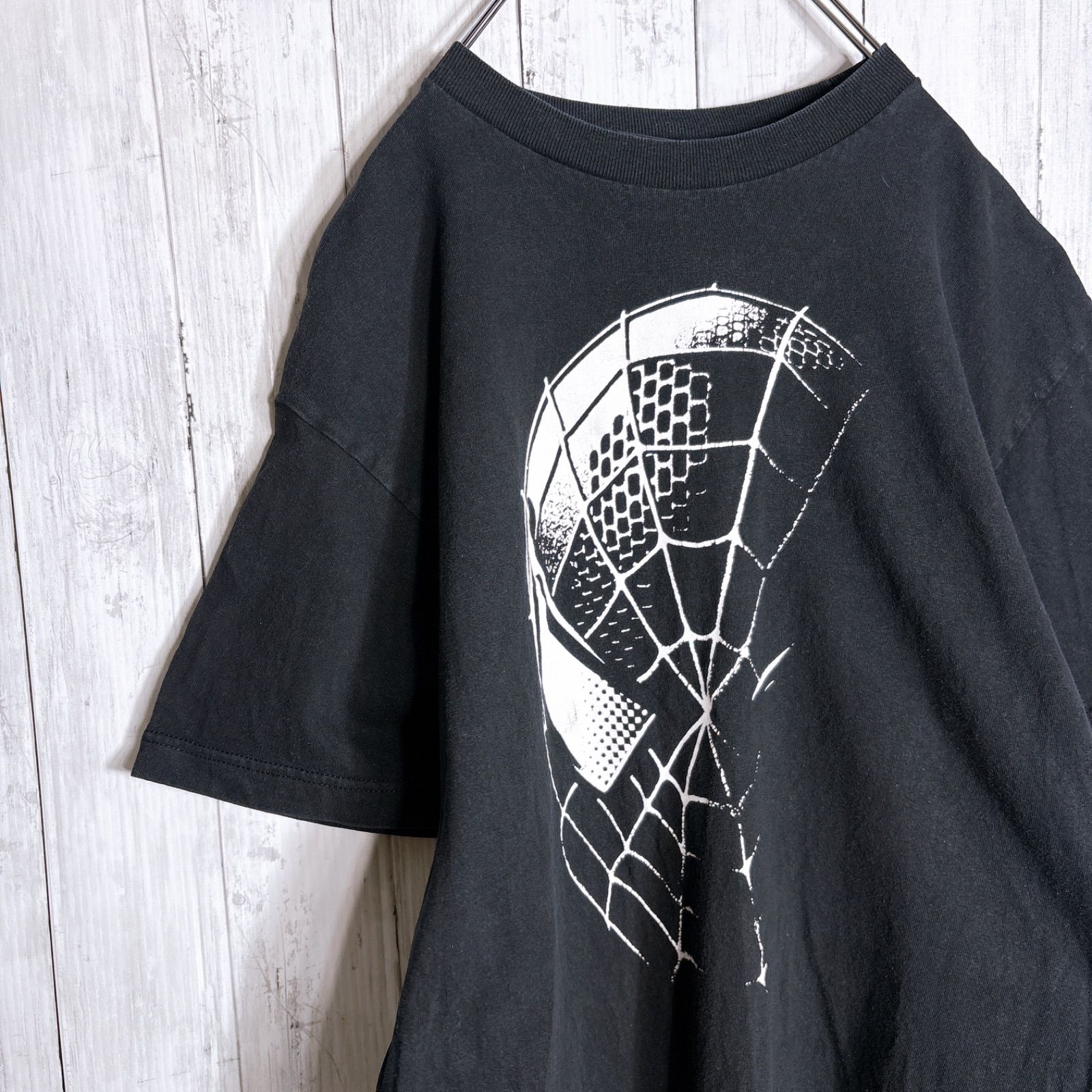【映画キャラ】SPIDER-MAN T-shirt スパイダーマン ブラック マーベル ヒーロー フェイス グラフィック ストリート 古着 半袖Tシャツ #J7514