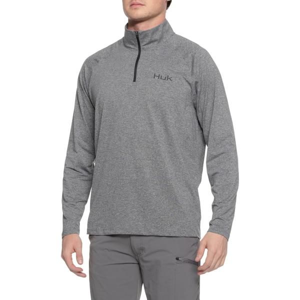 フック メンズ トップス シャツ Huk Airweight Shirt UPF 30 Zip Neck Long Sleeve Volc Ashthr アッシュ