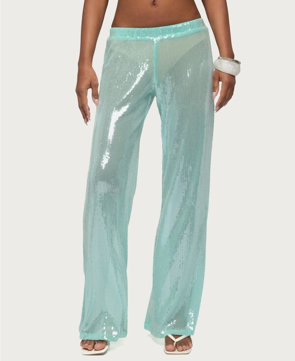 アディクテッド レディース ボトムス カジュアルパンツ ワイドレッグ スパンコール Edikted Womens Avalee Sequin Wide Leg Pants Aqua アクア