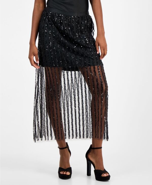 アンドノウディス レディース ボトムスカート スパンコール マキシ And Now This WomensequinStripe Maxi Skirt Black ブラック