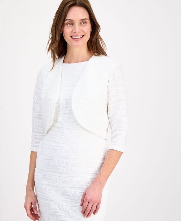 カスパール レディース アウター コート プチ ニット Kasper Womens Wave Knit 34Sleeve Shrug Regular Petite Lily White ホワイト