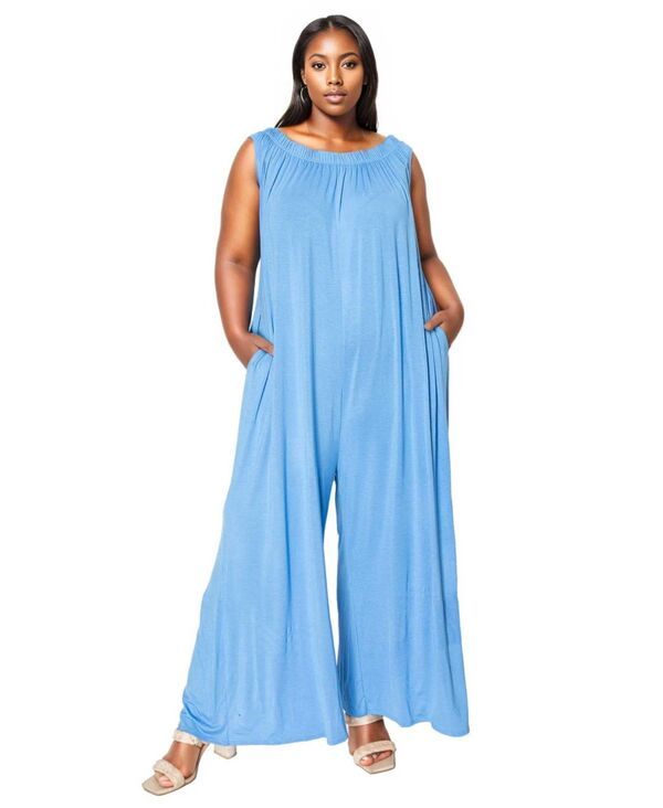リブド レディース トップス ジャンプスーツ ワイドレッグ プラスサイズ L I V D Plusize Olson Wide Leg Pocket Jumpsuit Blue perry ブルー